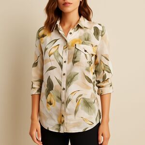 Chico’s Button Up Blouse Women’s XS Floral Print Lightweight Long Sleeve Top